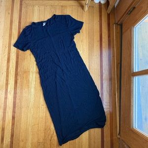 Black midi dress ribbed, form-fitting, stretch, scoop neck